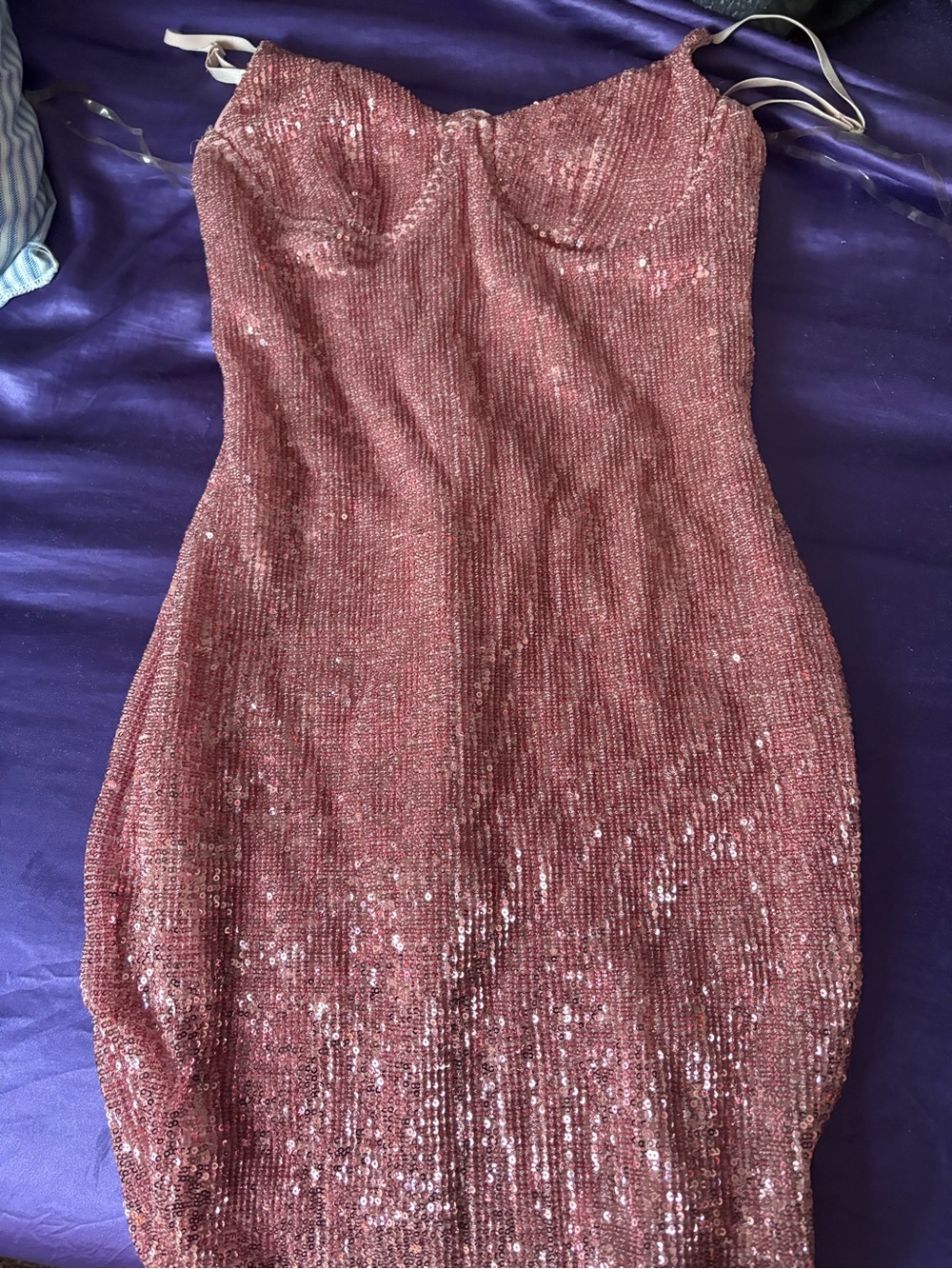Hera Collection Rose Pink Sequin Strapless Bodycon Dress